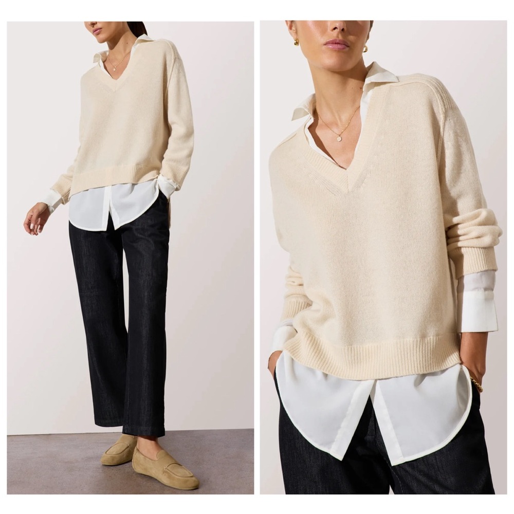 Brochu Walker The Looker Layered V-Neck Wool Cashmere Sweater in Almond size XS